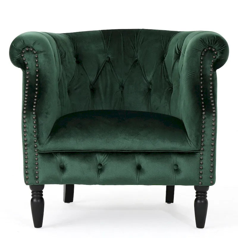 Tufted Velvet Club Chair with Birch Wood Legs