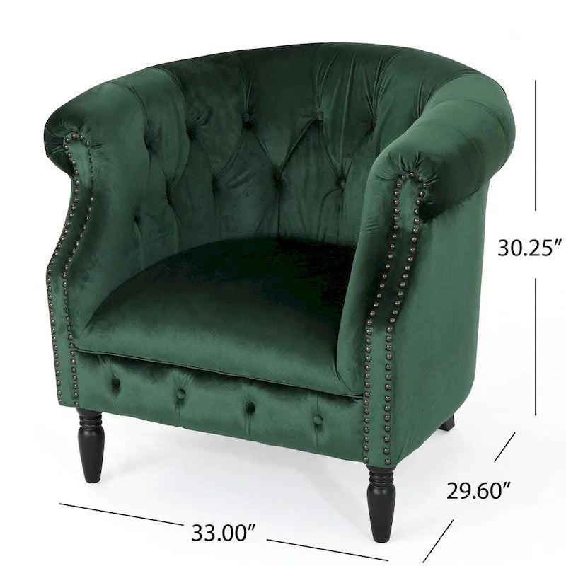 Tufted Velvet Club Chair with Birch Wood Legs