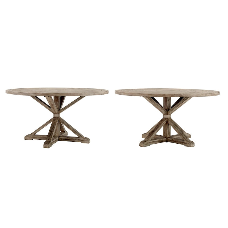 Rustic Round Dining Table with X-Base Pedestal – Distressed Pine Finish