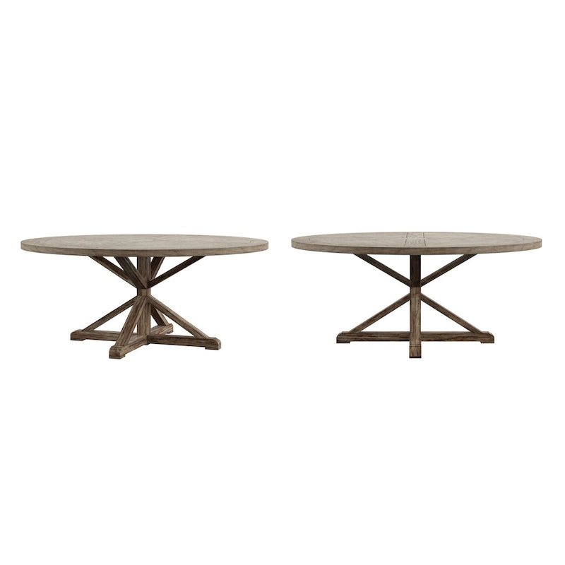 Rustic Round Dining Table with X-Base Pedestal – Distressed Pine Finish