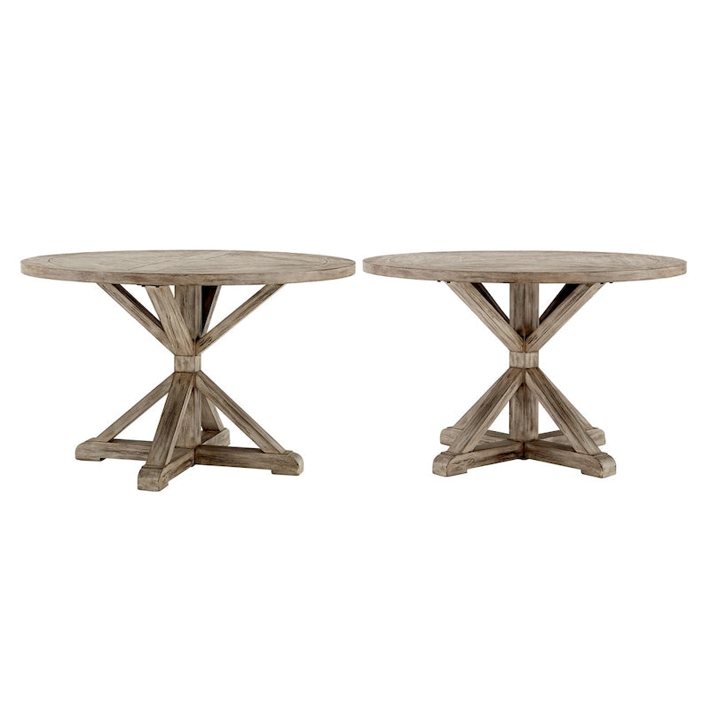 Rustic Round Dining Table with X-Base Pedestal – Distressed Pine Finish