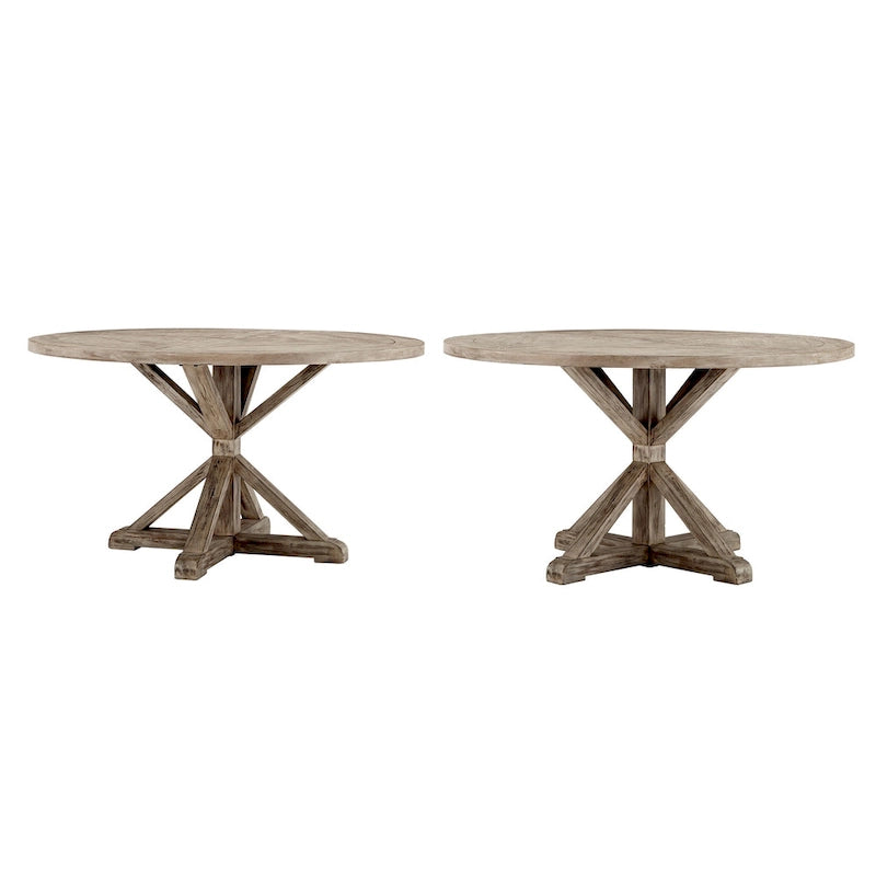 Rustic Round Dining Table with X-Base Pedestal – Distressed Pine Finish