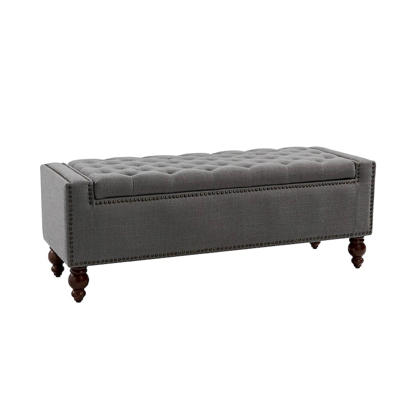 Button-Tufted Flip-Top Storage Bench with Nailhead Trim