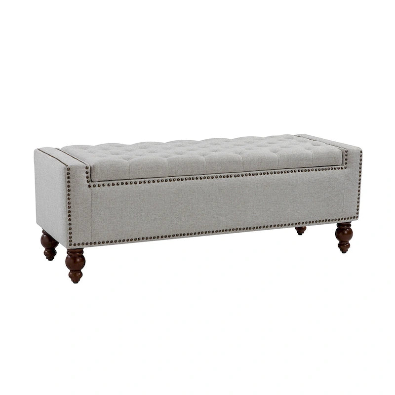Button-Tufted Flip-Top Storage Bench with Nailhead Trim