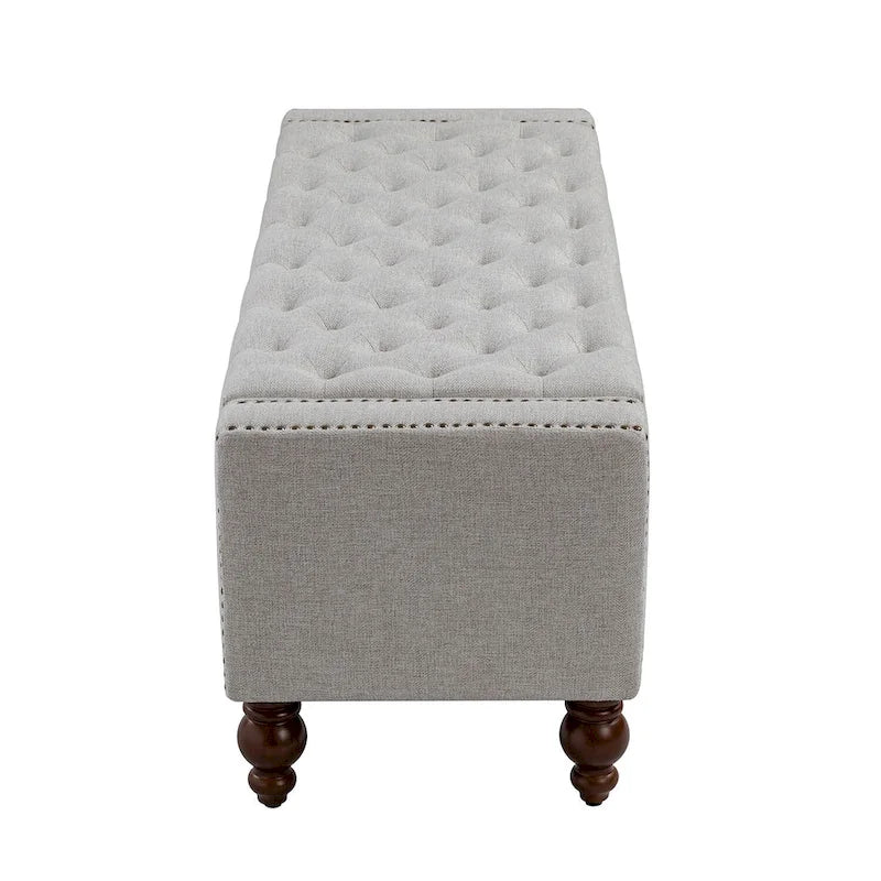 Button-Tufted Flip-Top Storage Bench with Nailhead Trim