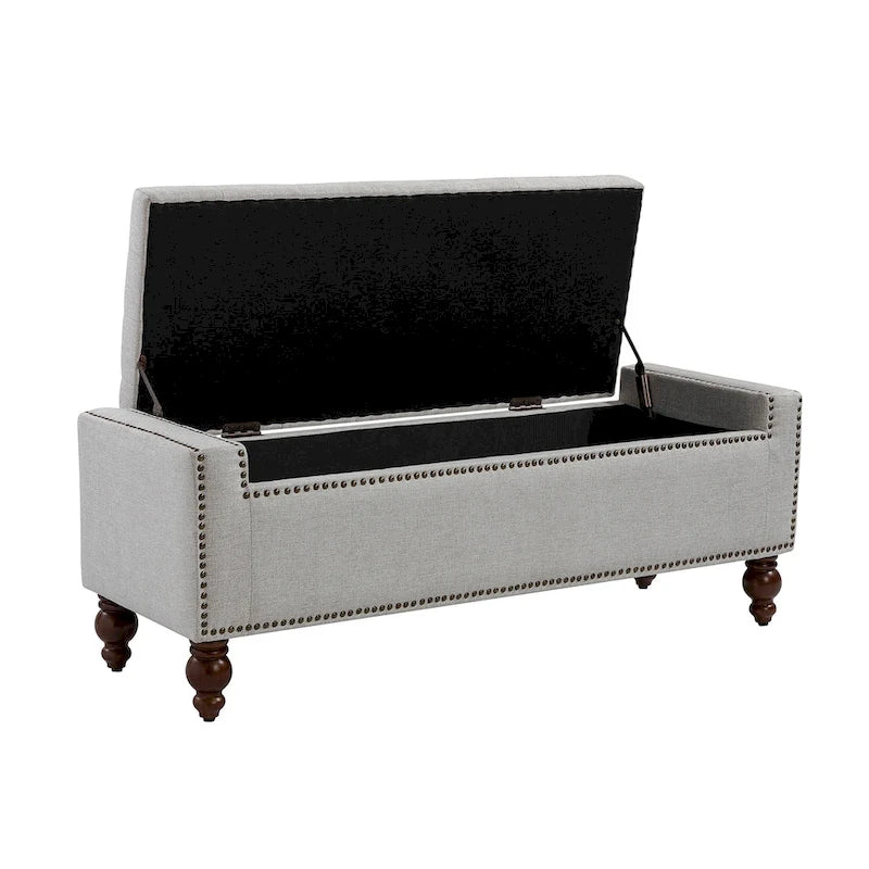 Button-Tufted Flip-Top Storage Bench with Nailhead Trim