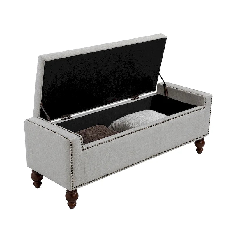 Button-Tufted Flip-Top Storage Bench with Nailhead Trim