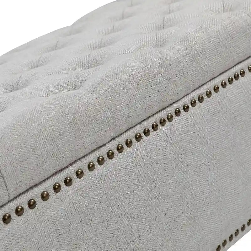 Button-Tufted Flip-Top Storage Bench with Nailhead Trim