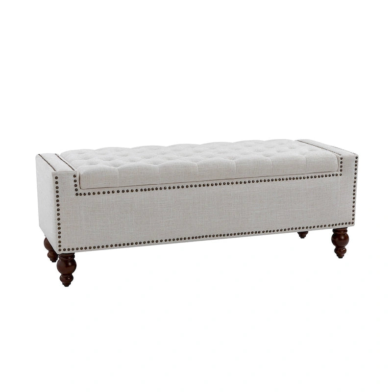 Button-Tufted Flip-Top Storage Bench with Nailhead Trim