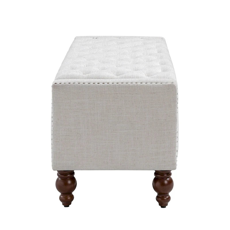 Button-Tufted Flip-Top Storage Bench with Nailhead Trim