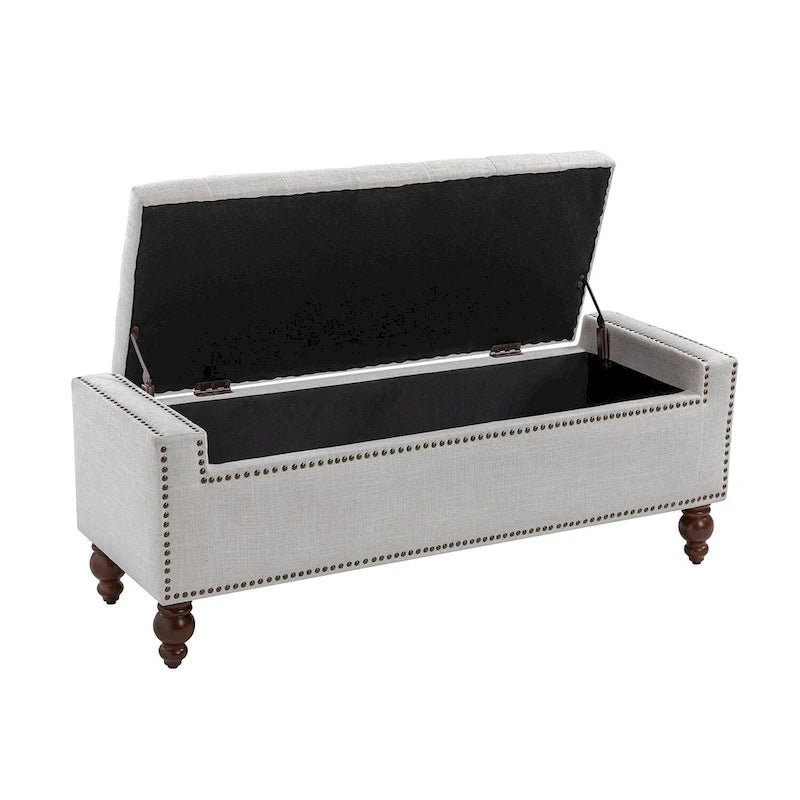 Button-Tufted Flip-Top Storage Bench with Nailhead Trim