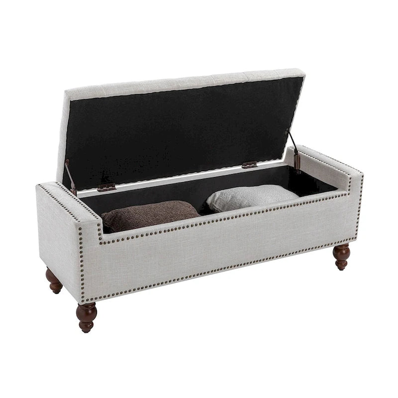 Button-Tufted Flip-Top Storage Bench with Nailhead Trim