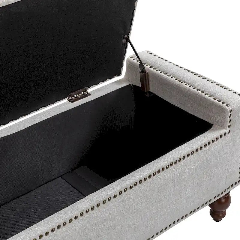 Button-Tufted Flip-Top Storage Bench with Nailhead Trim