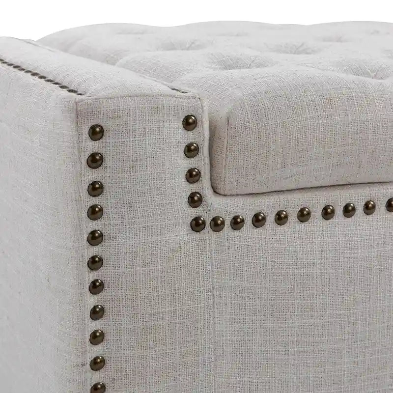 Button-Tufted Flip-Top Storage Bench with Nailhead Trim