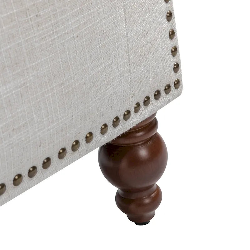 Button-Tufted Flip-Top Storage Bench with Nailhead Trim