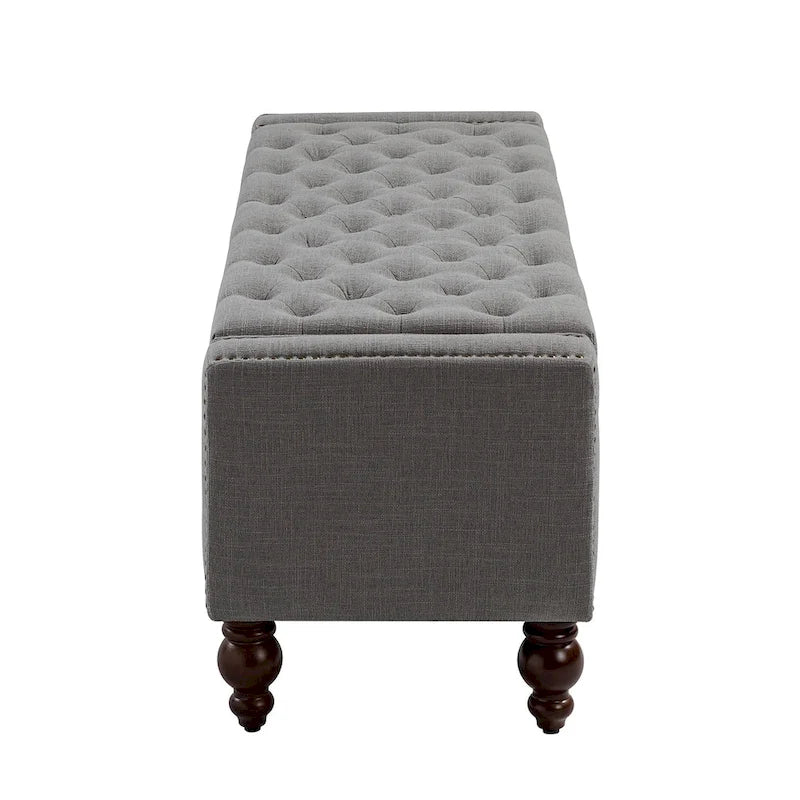 Button-Tufted Flip-Top Storage Bench with Nailhead Trim