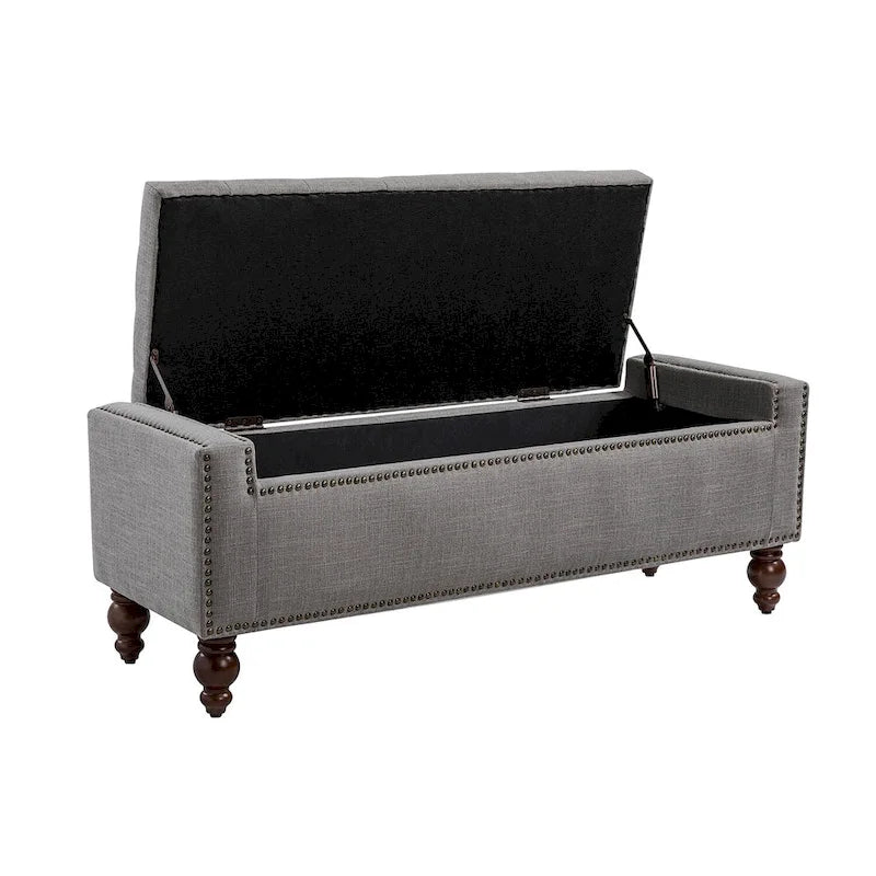 Button-Tufted Flip-Top Storage Bench with Nailhead Trim