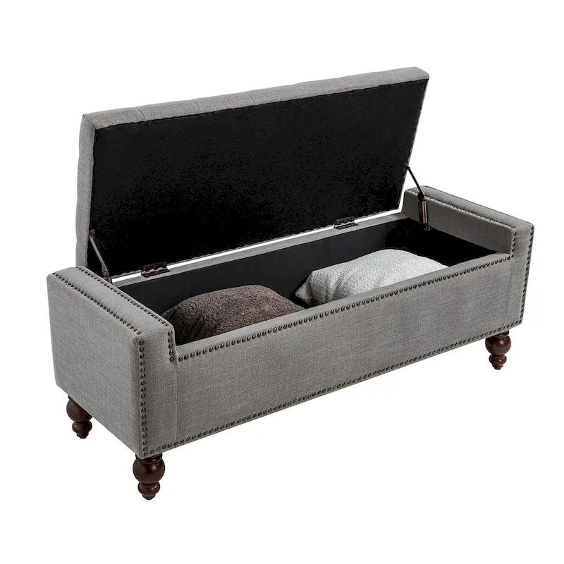 Button-Tufted Flip-Top Storage Bench with Nailhead Trim