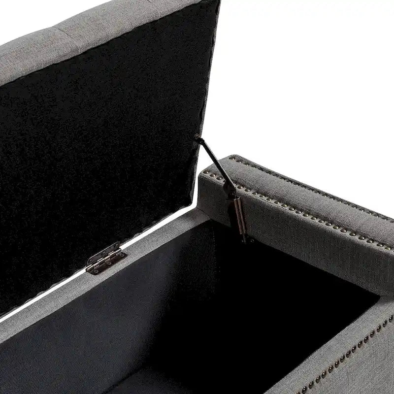 Button-Tufted Flip-Top Storage Bench with Nailhead Trim