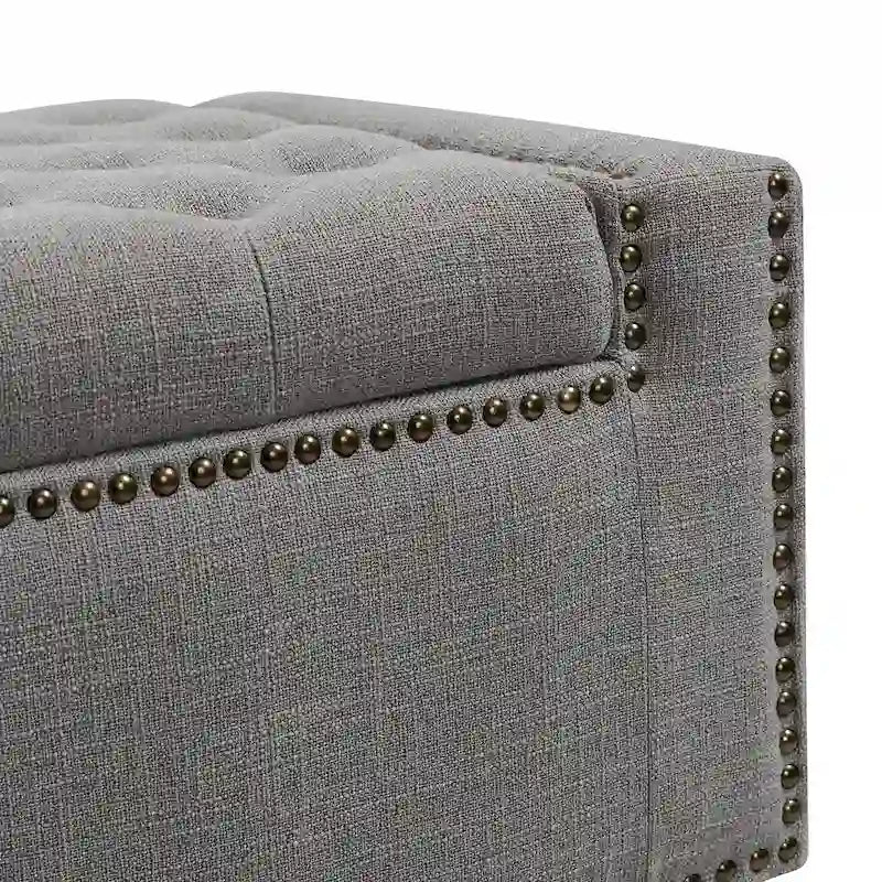 Button-Tufted Flip-Top Storage Bench with Nailhead Trim