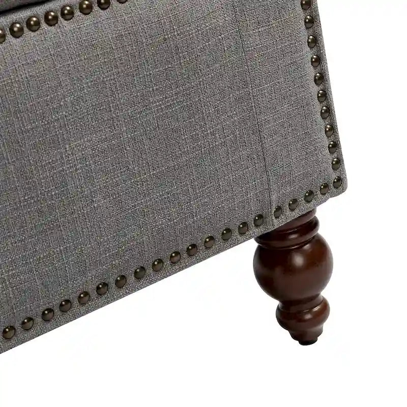 Button-Tufted Flip-Top Storage Bench with Nailhead Trim
