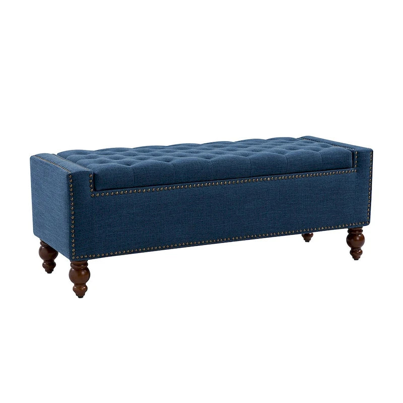 Button-Tufted Flip-Top Storage Bench with Nailhead Trim