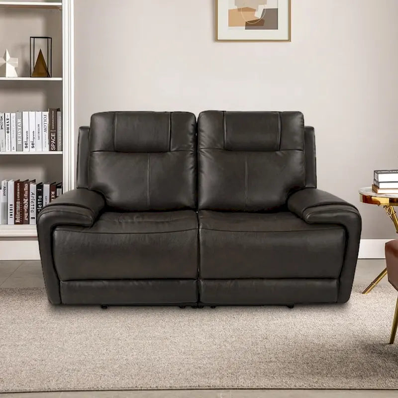 Top Grain Leather Power Reclining Loveseat with Adjustable Headrest, Lumbar and USB Charging