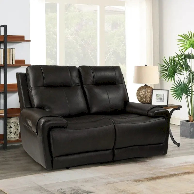 Top Grain Leather Power Reclining Loveseat with Adjustable Headrest, Lumbar and USB Charging