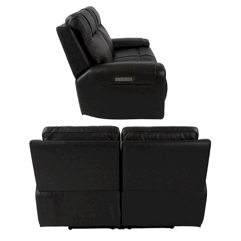 Top Grain Leather Power Reclining Loveseat with Adjustable Headrest, Lumbar and USB Charging