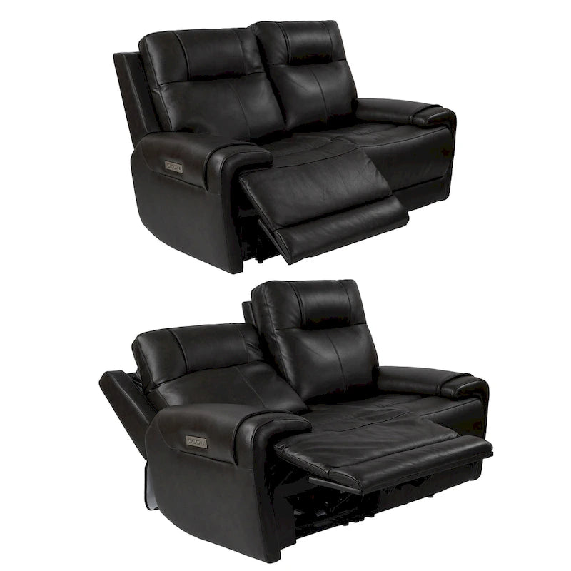 Top Grain Leather Power Reclining Loveseat with Adjustable Headrest, Lumbar and USB Charging