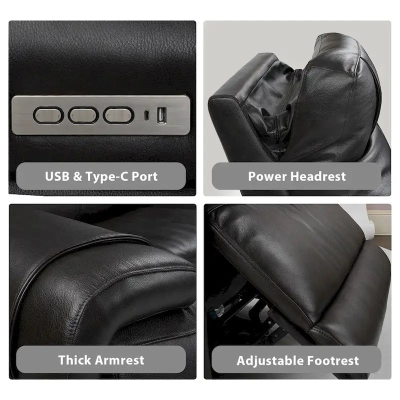 Top Grain Leather Power Reclining Loveseat with Adjustable Headrest, Lumbar and USB Charging