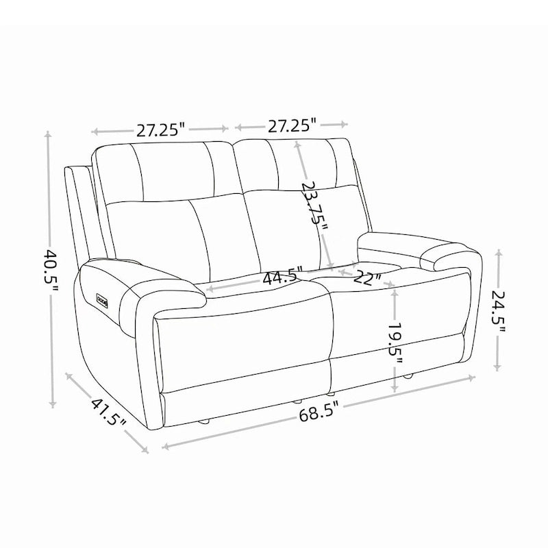 Top Grain Leather Power Reclining Loveseat with Adjustable Headrest, Lumbar and USB Charging