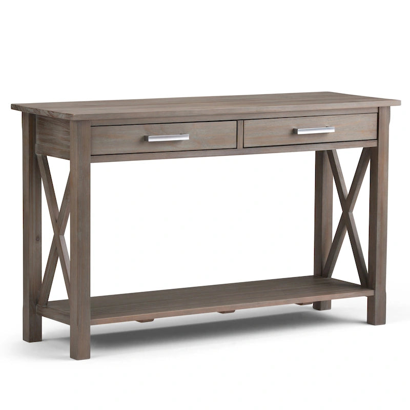 Solid Wood Console Sofa Table with 2 Drawers and Bottom Shelf