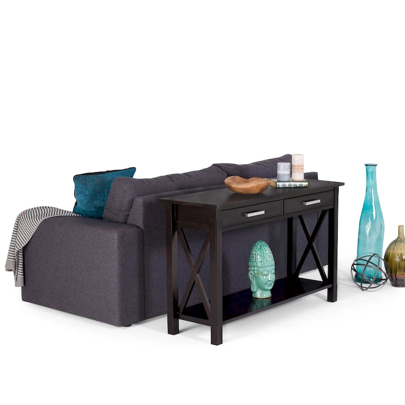 Solid Wood Console Sofa Table with 2 Drawers and Bottom Shelf