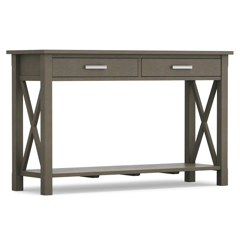 Solid Wood Console Sofa Table with 2 Drawers and Bottom Shelf