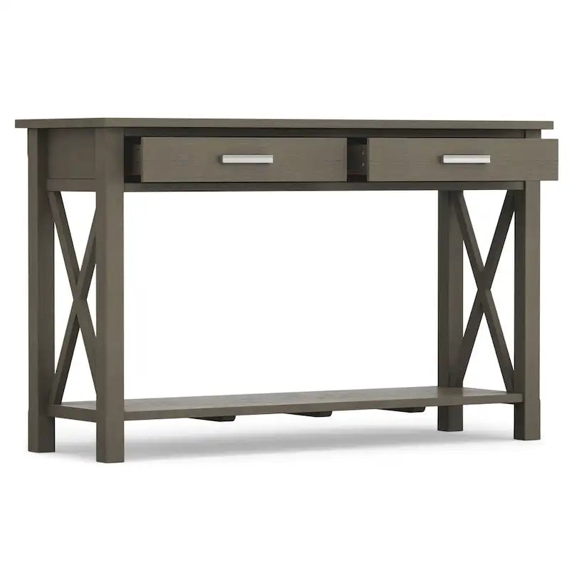 Solid Wood Console Sofa Table with 2 Drawers and Bottom Shelf