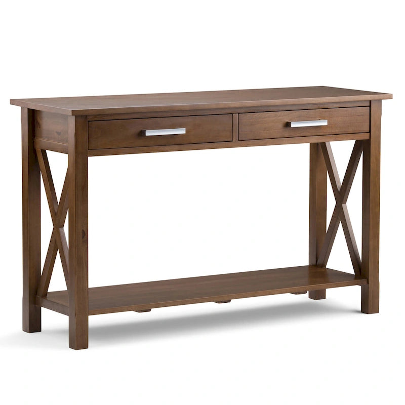 Solid Wood Console Sofa Table with 2 Drawers and Bottom Shelf