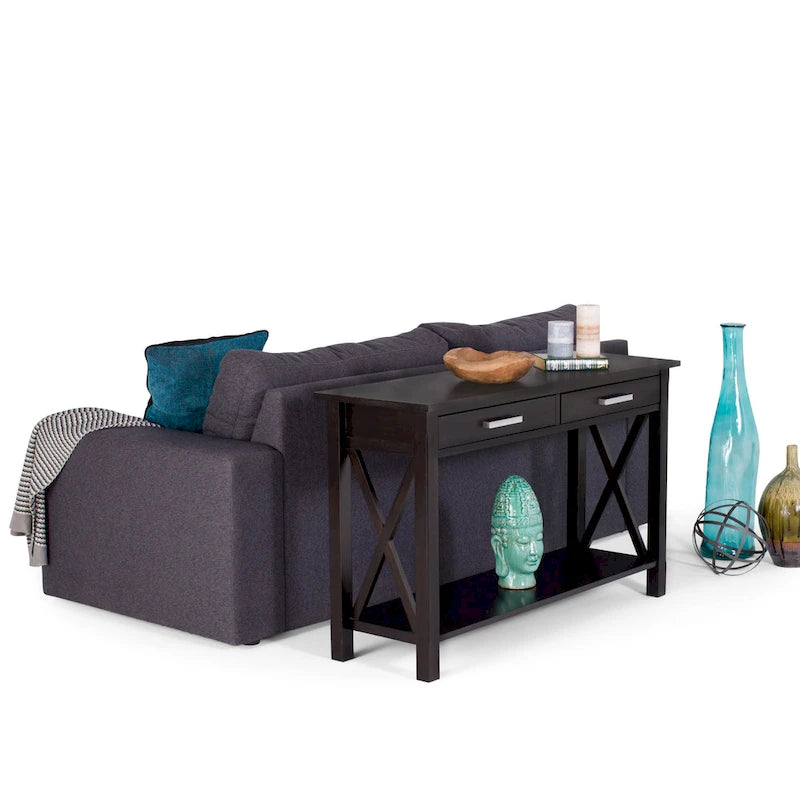 Solid Wood Console Sofa Table with 2 Drawers and Bottom Shelf