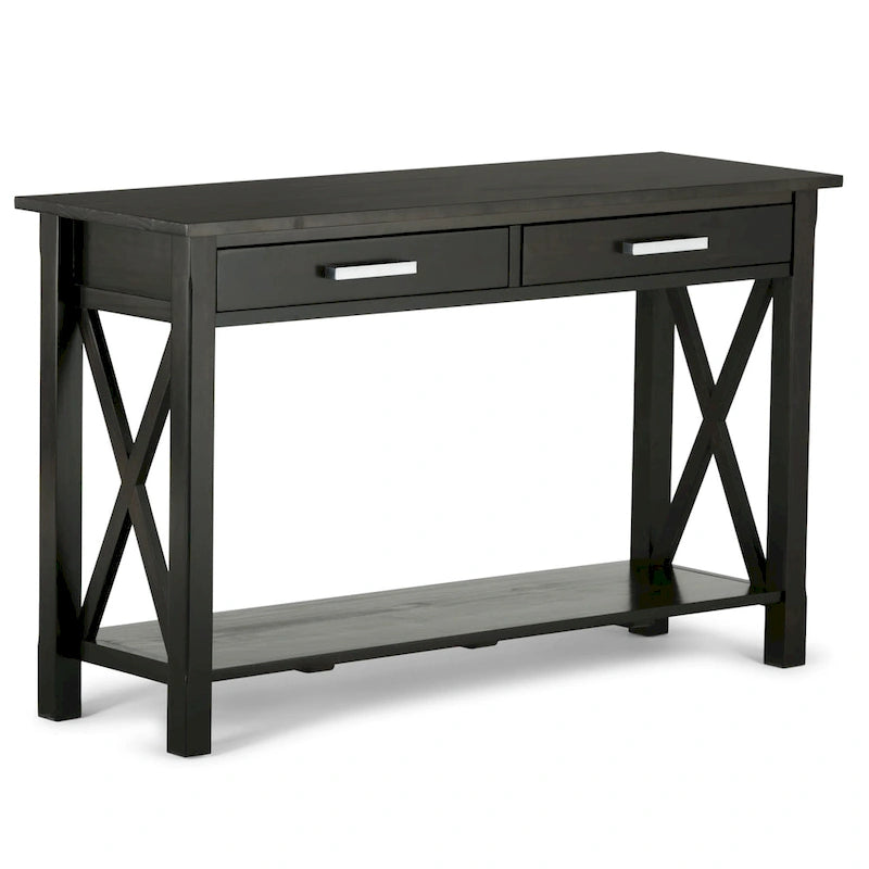 Solid Wood Console Sofa Table with 2 Drawers and Bottom Shelf