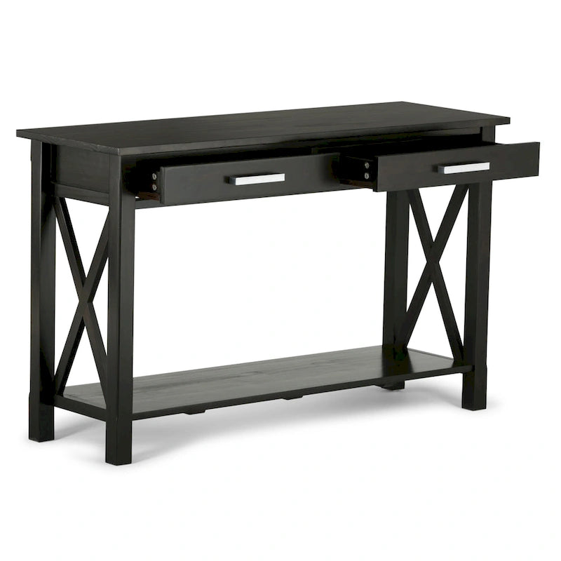 Solid Wood Console Sofa Table with 2 Drawers and Bottom Shelf