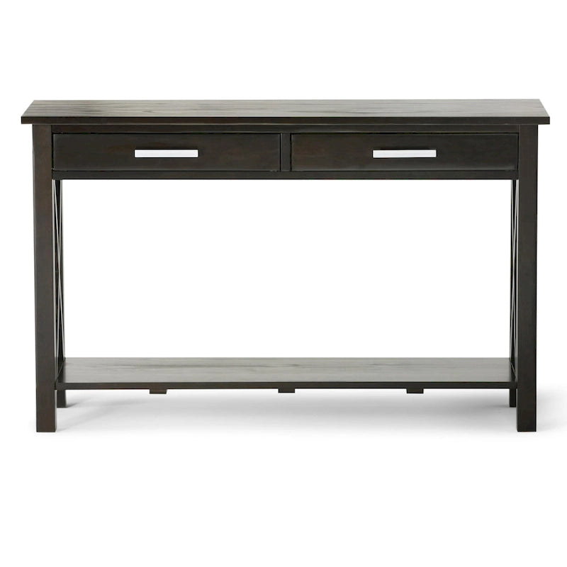 Solid Wood Console Sofa Table with 2 Drawers and Bottom Shelf
