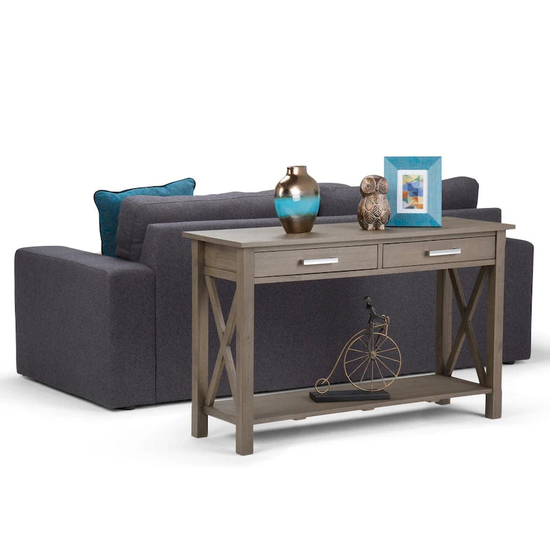 Solid Wood Console Sofa Table with 2 Drawers and Bottom Shelf