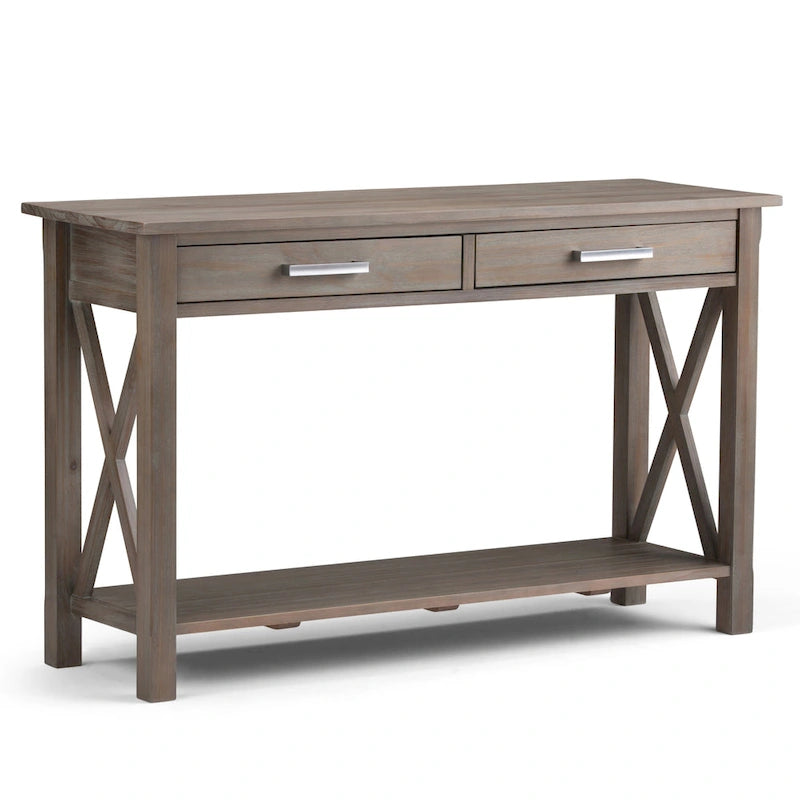Solid Wood Console Sofa Table with 2 Drawers and Bottom Shelf