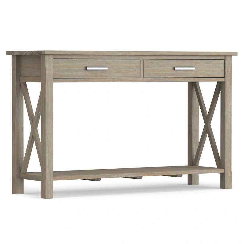 Solid Wood Console Sofa Table with 2 Drawers and Bottom Shelf