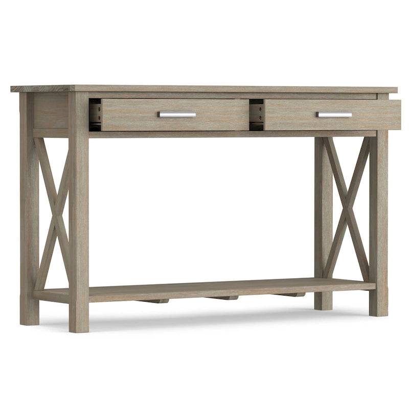 Solid Wood Console Sofa Table with 2 Drawers and Bottom Shelf