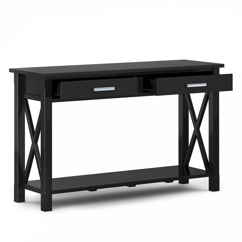 Solid Wood Console Sofa Table with 2 Drawers and Bottom Shelf