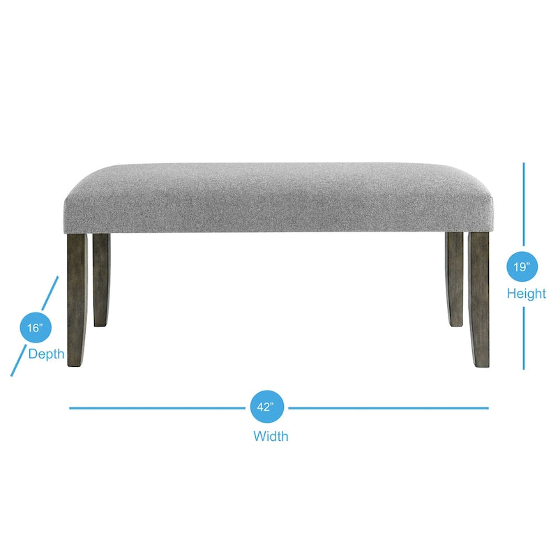 Distressed Grey Upholstered Dining Bench with Memory Foam Seat