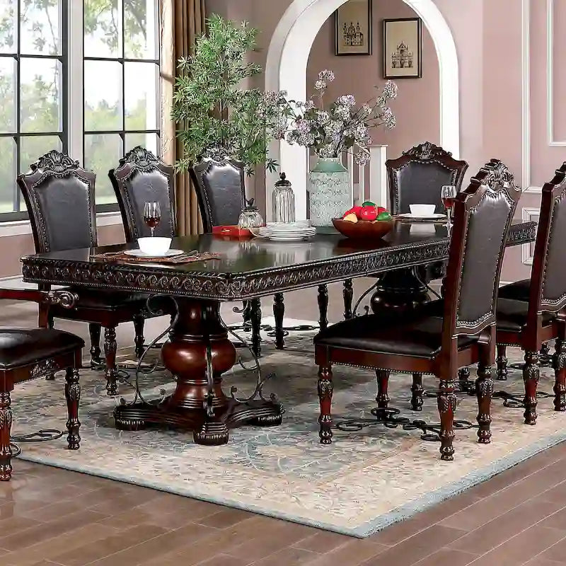 Traditional Brown Cherry Dual Pedestal Dining Table – Seats 8, 120"