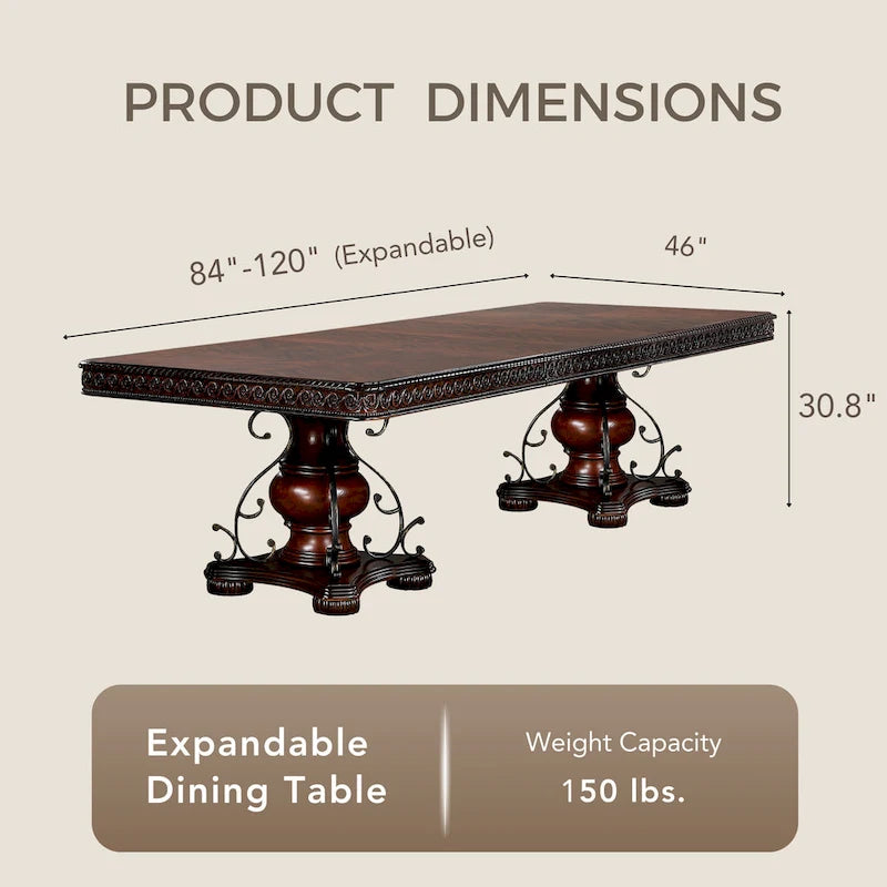 Traditional Brown Cherry Dual Pedestal Dining Table – Seats 8, 120"