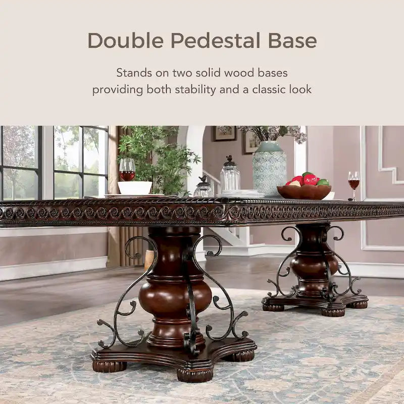 Traditional Brown Cherry Dual Pedestal Dining Table – Seats 8, 120"